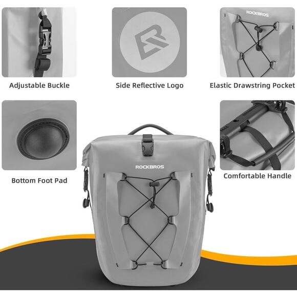 ROCKBROS Bike Pannier Waterproof Bike Rear Rack Bag Max 30L Large Capacity - Picture 5 of 10